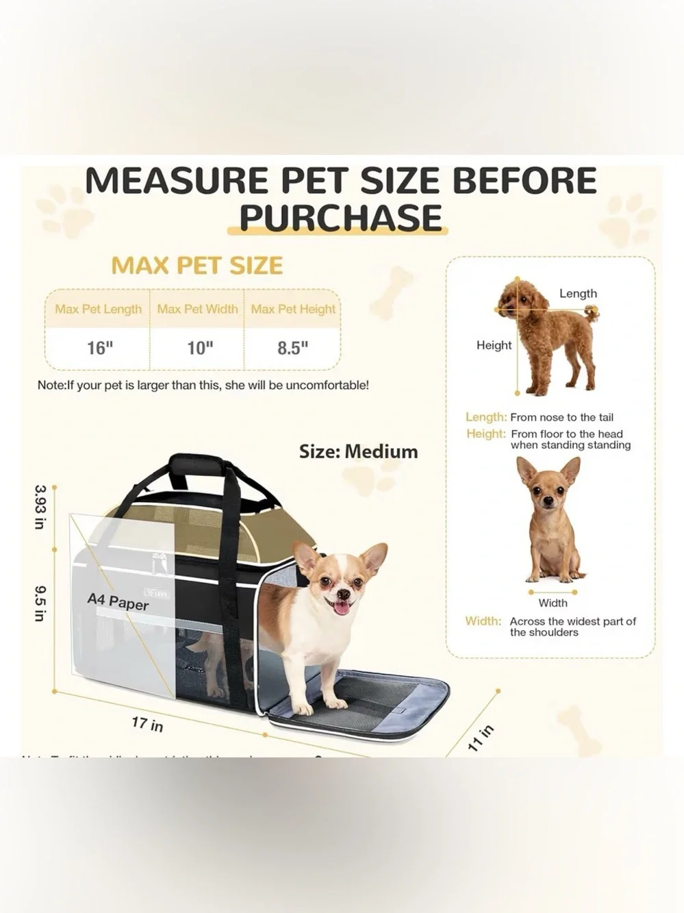 Black Soft-Sided Pet Carrier for Dogs and Cats